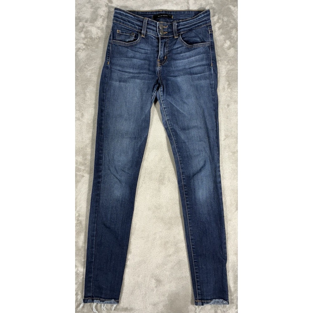 Flying Monkey Jeans Women's‎ 25 Blue Mid Rise Ankle Skinny Made in USA whiskers